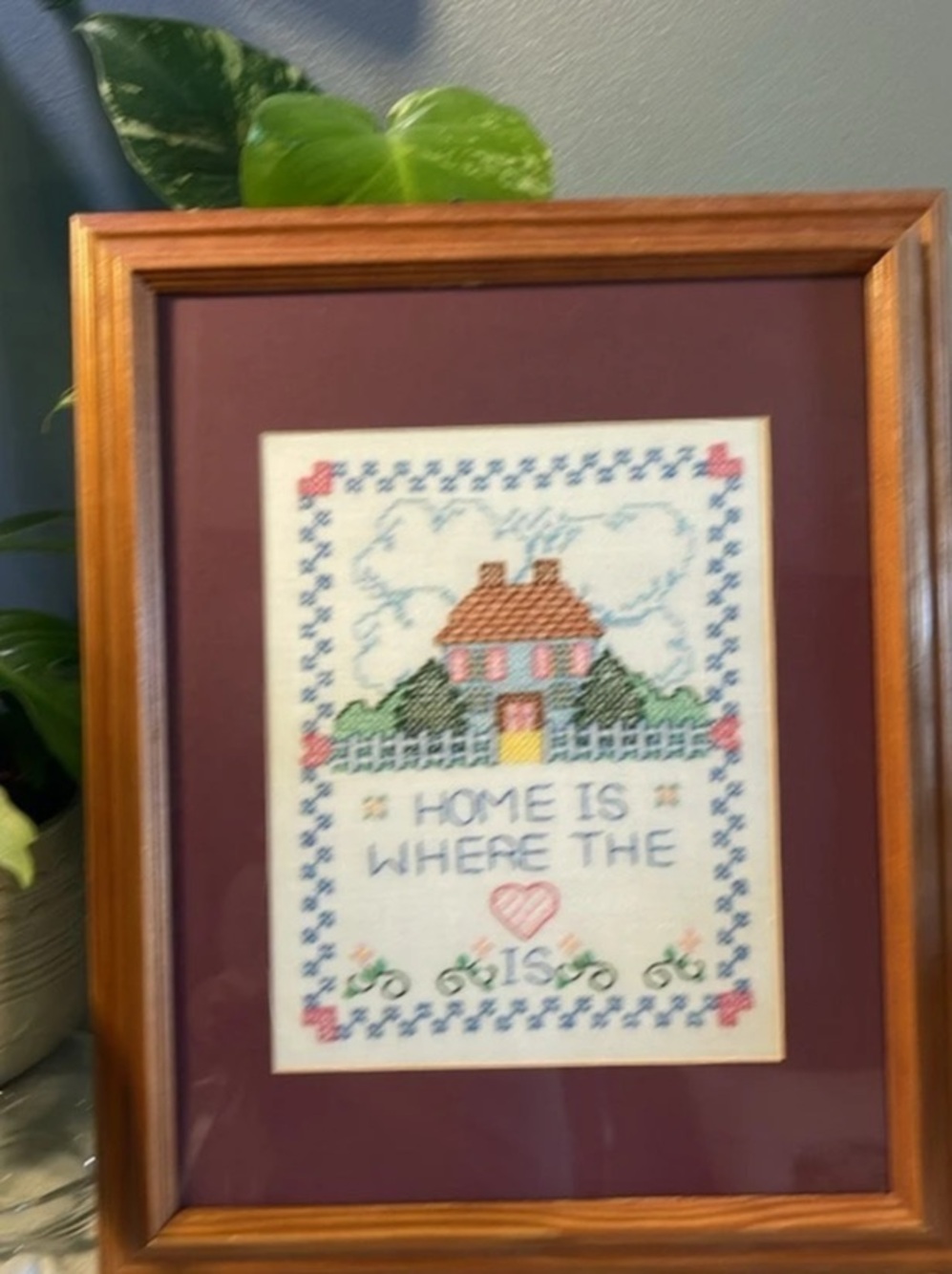Framed Cross-Stitch Home Is Where the Heart Is